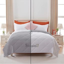 Sleepino White & Silver-Toned Microfiber 100 GSM AC Room Reversible Double Bed Comforter-18