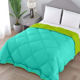 CHICERY Green & Sea Green Microfiber 300 GSM Reversible Single Bed Comforter-image-94