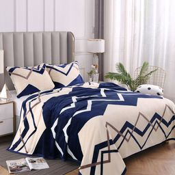 JC HOME Cream-Coloured  Navy Blue Geometric Summer 300 GSM Double Bed Blanket-7