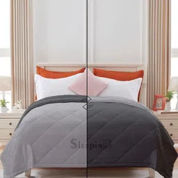 Sleepino Grey & Silver-Toned Microfiber 100 GSM AC Room Reversible Double Bed Comforter-16