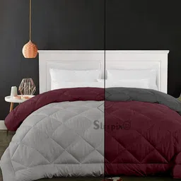 Sleepino Grey And Maroon Microfiber 500 GSM Heavy Winter Double Bed Comforter-4