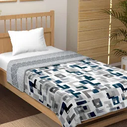 tundwal's Navy Blue & White Geometric Printed AC Room 210 GSM Single Bed Dohar-picture-2