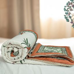 Baarno White & Green Floral 300 GSM Double Bed Quilt-image-72