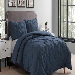 THE WHITE MOSS Marquis Luxurious Blue Pleated 600 GSM Single Bed Comforter & Pillow Covers-image-2