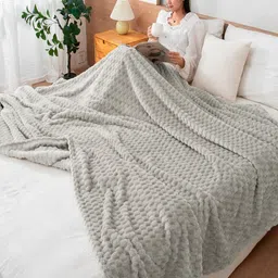 HOKIPO Grey Fleece AC Room 210 GSM Double Bed Blanket-picture-45