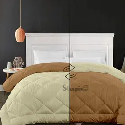 Sleepino Beige & Cream Geometric Microfiber Heavy Winter Reversible King Size Comforter-3