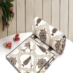 tundwal's Lime Green & White Floral AC Room 210 GSM Cotton Double Bed Dohar-17