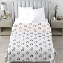 CHICERY White & Blue Ethnic Motifs Cotton AC Room 210 GSM Double Bed Dohar-image-111