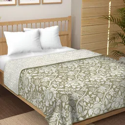 Comfowell Green & White Floral AC Room Cotton 250 GSM Double Bed Dohar-image-68