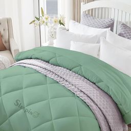 Sleepino Green Microfiber 400 GSM Heavy Winter Double Bed Comforter-image-12