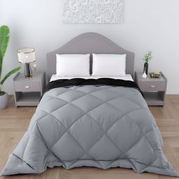 CHICERY Grey & Black Microfiber Reversible Single Bed Comforter-29