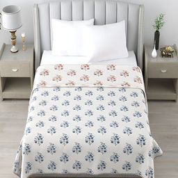 tundwal's White & Blue Floral AC Room Cotton 210 GSM Reversible Double Bed Dohar-image-24