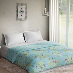 DDecor Blue & Green Floral Mild Winter 150 GSM Pure Cotton Double Bed Quilt-18
