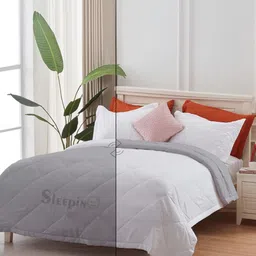 Sleepino White & Grey Microfiber Double Bed Blanket-image-81