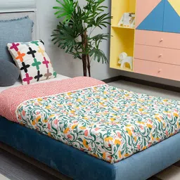 URBAN SPACE Kashmir White & Green Floral AC Room Single Bed Blanket-image-97