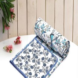 tundwal's White & Blue Floral AC Room 210 GSM Cotton Double Bed Dohar-image-62