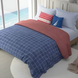 Nautica Blue & Coral Checked AC Room 120 GSM Double Bed Comforter-image-9