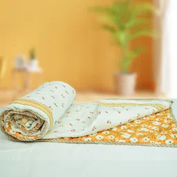 Baarno White & Yellow Floral 300 GSM Single Bed Quilt-picture-13