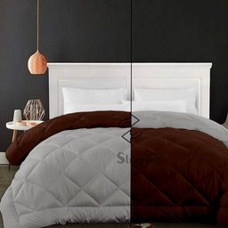 Sleepino Silver-Toned & Brown Checked Microfiber 60 GSM Heavy Winter Single Bed Comforter-image-28