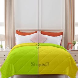 Sleepino Green & Yellow Microfiber 100-GSM for AC Room Reversible Double Bed Comforter-picture-58