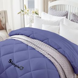 Sleepino Blue Checked Microfiber 500 GSM Mild Winter Breathable Single Bed Comforter-image-37