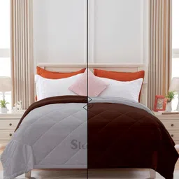 Sleepino Silver-Toned & Brown Microfiber 100 GSM AC Room Reversible Single Bed Comforter-image-84