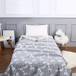 URBAN DREAM Grey & White Cartoon Characters AC Room 210 GSM Single Bed Dohar-image-93