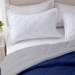 Sleepino Navy Blue & Grey Checked Printed Microfiber 150 GSM AC Room Single Bed Comforter image 3