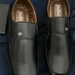 John Karsun Men Black Textured Formal Slip-On Shoes-picture-13