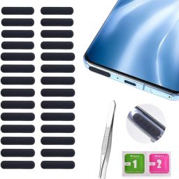 MAK Dustproof Net Stickers, Speaker Mesh Adhesive Sticker (28 pcs with Free Forceps) Audio Jack Black Anti-dust Plug-44
