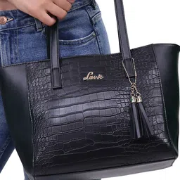 Lavie Betty Black Animal Textured Structured Shoulder Bag with Glossy Tasselled Detail-0