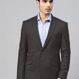MANQ Men Black Twill Weave Self-Design Slim Fit Single-Breasted Formal Blazer-picture-26