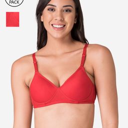 KOMLI Set Of 2 Red Lightly Padded T-shirt Bras-20
