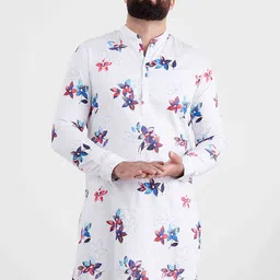 MR BUTTON Men White Floral Printed Kurta-picture-28