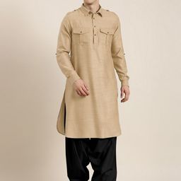 TheEthnic.Co Shirt Collar Cotton Pathani Kurta-image-47