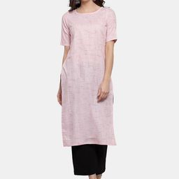 Aarsha Women Pink Woven Design Straight Fit Cotton Kurta-image-70