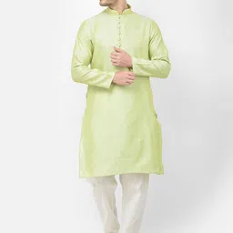 SG LEMAN Men Sea Green Ethnic Motifs Jacquard Kurta-picture-22