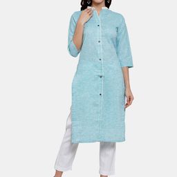 Aarsha Women Blue Solid Straight Fit Cotton Kurta-25