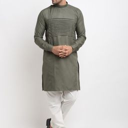 Kaifoo Men Green Thread Work Kurta-53