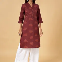 RANGMANCH BY PANTALOONS Ethnic Motifs Printed Band Collar Kurta-picture-32