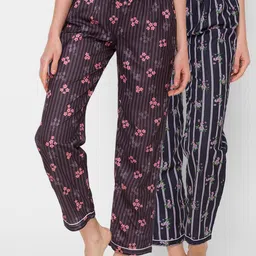 FashionRack Women Brown & Black Set Of 2 Printed Cotton Lounge Pants-picture-43