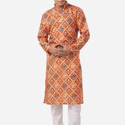 THE KURTA COMPANY Ethnic Motifs Printed Mandarin Collar Straight Cotton Kurta-image-90