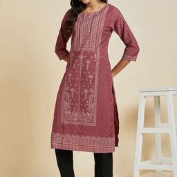 Sangria Floral Embroidered Round Neck Straight Kurta-image-62