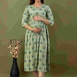Mialo fashion Ethnic Motifs Printed Maternity Fit & Flare Cotton Ethnic Dress-picture-50