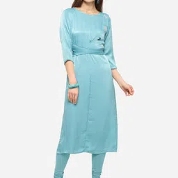 Pure 9 Women Turquoise Blue Thread Work Kurta-image-31