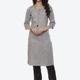 Rangriti Women Grey Woven Design Straight Kurta-image-62
