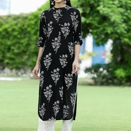 Juniper Women Black Geometric Dyed Flared Sleeves Thread Work Pathani Kurta-image-20