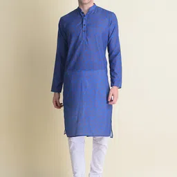 NAMASKAR Men Blue Cotton Printed Kurta-image-21