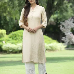 Juniper Women Off White Geometric Dyed Flared Sleeves Kurta-picture-15