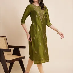 Sangria Floral Embroidered Straight Kurtas-picture-52